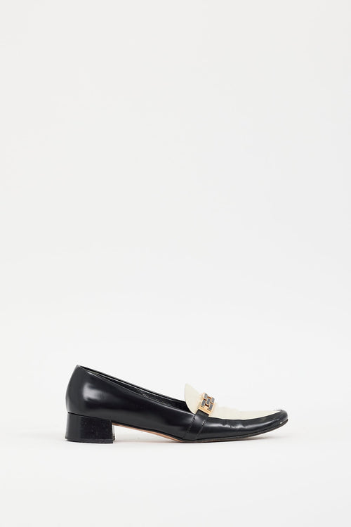 Prada Black & Cream Leather Buckle Heeled Loafer