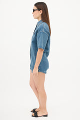 Prada 2022 Medium Wash Denim Button Up Romper