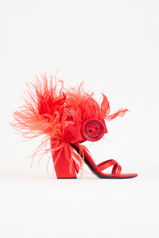 Prada Satin Feather Button Heel