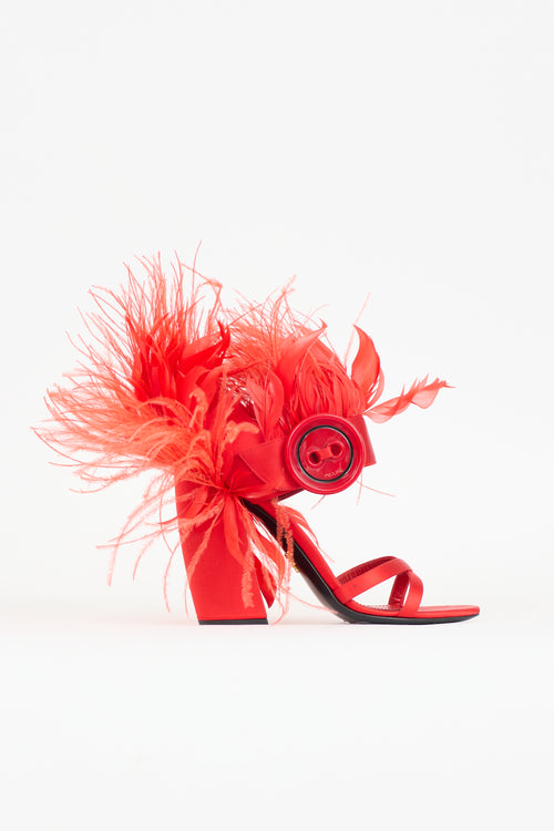 Prada Satin Feather Button Heel