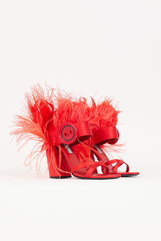 Prada Satin Feather Button Heel