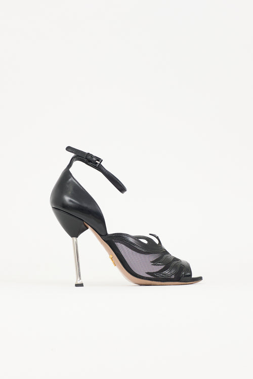 Prada Leather & Mesh Flame Heel
