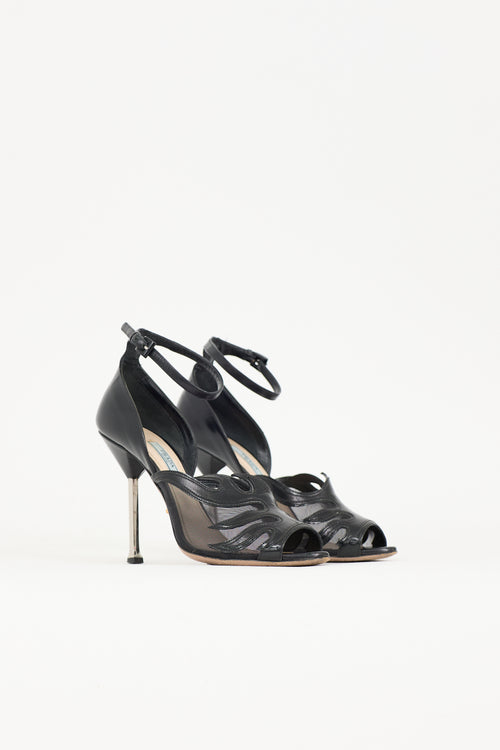 Prada Leather & Mesh Flame Heel