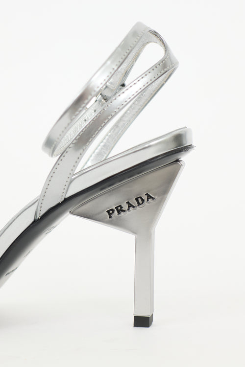 Prada Leather Triangle Logo Sandal