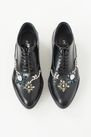 Prada Leather Crystal Embellished Oxford