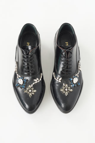 Prada Leather Crystal Embellished Oxford