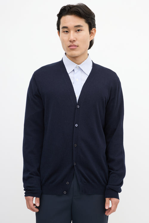 Prada Navy Knit V-Neck Cardigan