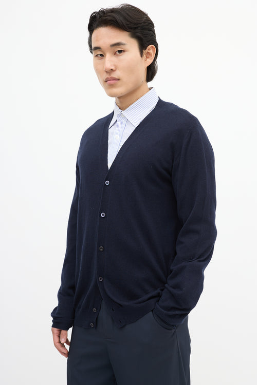 Prada Navy Knit V-Neck Cardigan