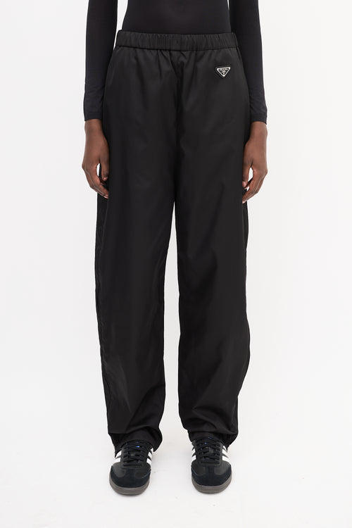 Prada Black Nylon Triangle Logo Track Pant