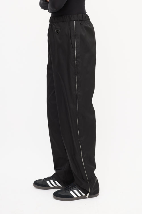 Prada Black Nylon Triangle Logo Track Pant