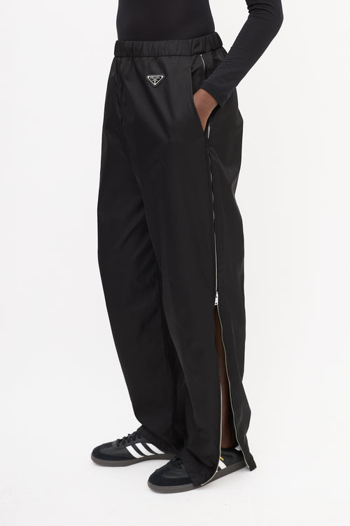 Prada Black Nylon Triangle Logo Track Pant