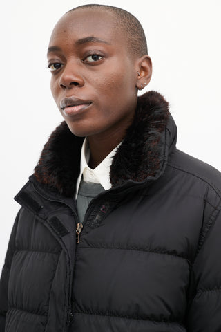 Prada Sport Black Quilted Down & Fur Puffer Jacket