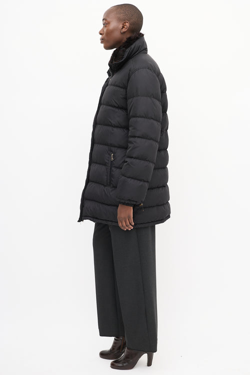 Prada Sport Black Quilted Down & Fur Puffer Jacket