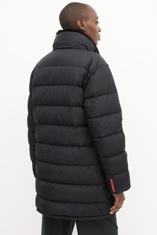 Prada Sport Black Quilted Down & Fur Puffer Jacket