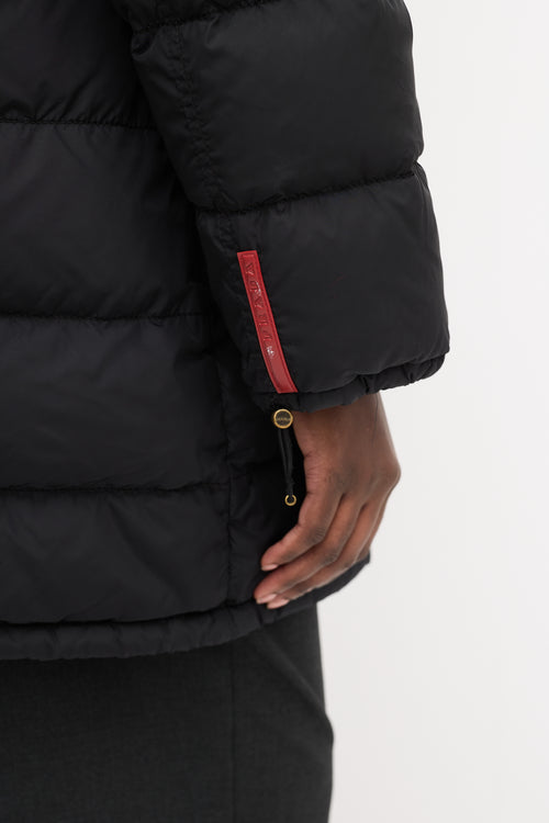 Prada Sport Black Quilted Down & Fur Puffer Jacket