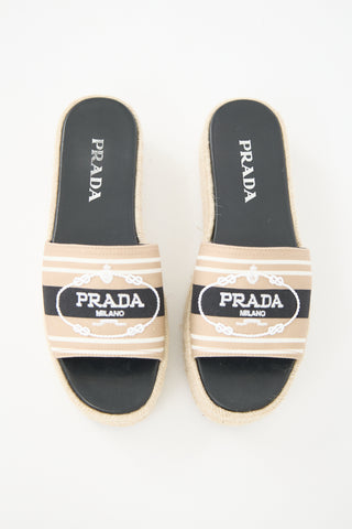 Prada Logo Espadrille Platform Slide