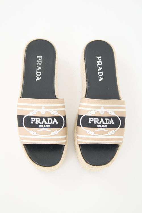 Prada Logo Espadrille Platform Slide