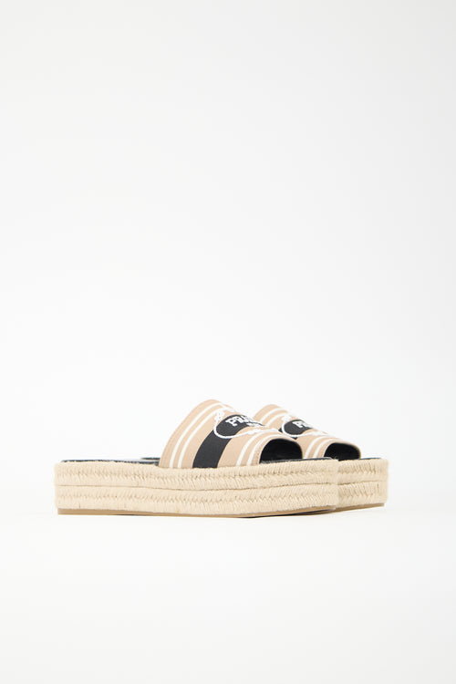 Prada Logo Espadrille Platform Slide