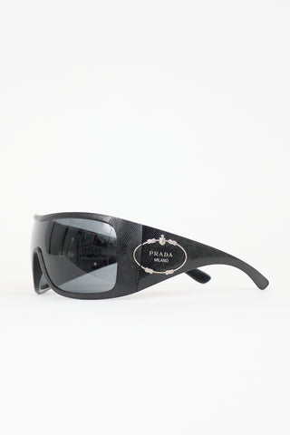 Saffiano Leather Shield Sunglasses