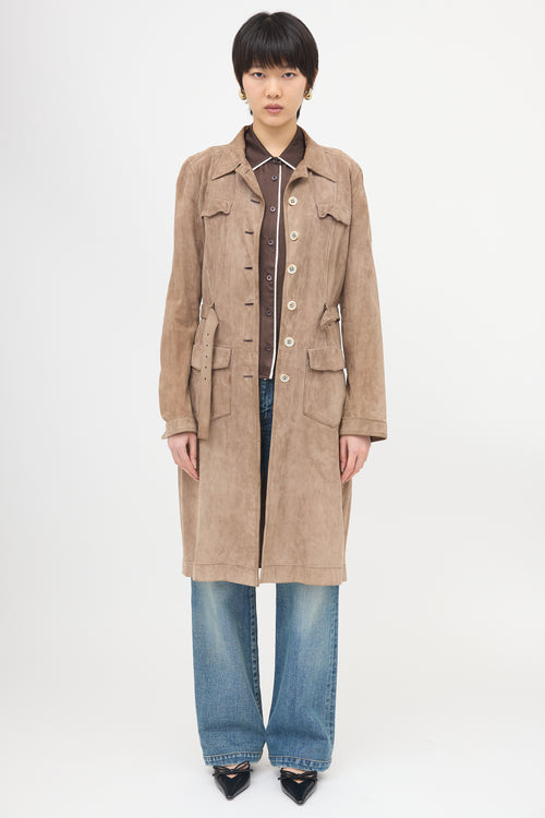 Prada 2007 Suede Belted Coat