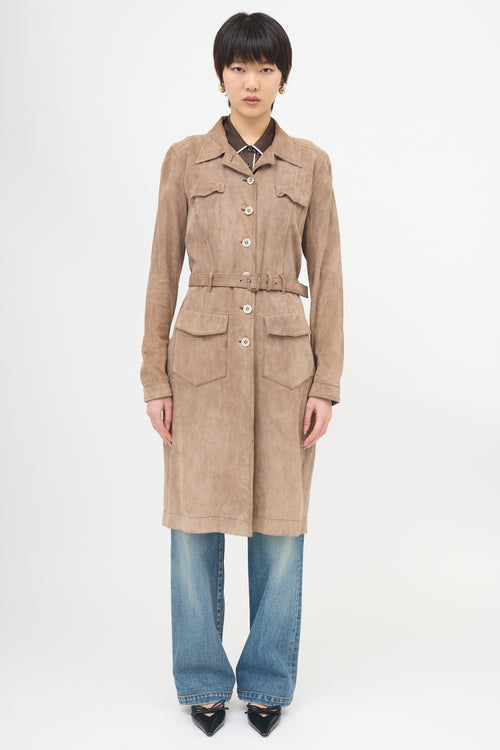 Prada 2007 Suede Belted Coat