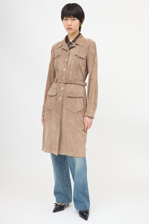 Prada 2007 Suede Belted Coat