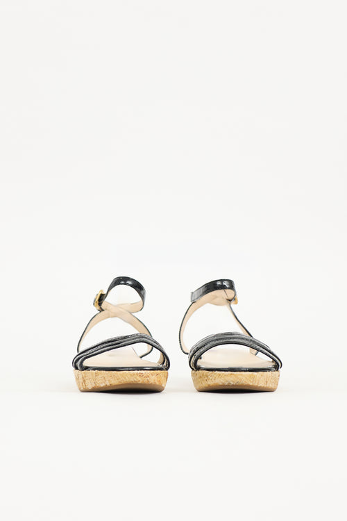 Prada Patent Leather & Straw Sandal