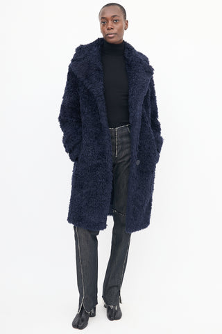 Proenza Schouler White Label Navy Shaggy Coat