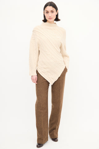 Proenza Schouler Cream Wool Cable Knit Asymmetric Sweater