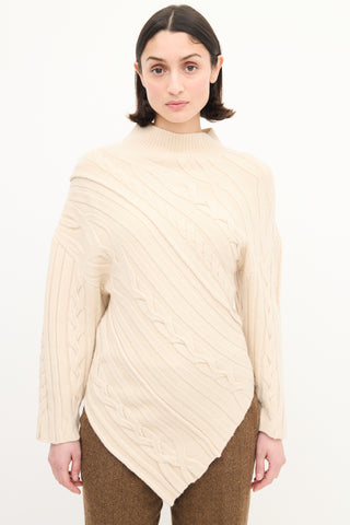 Proenza Schouler Cream Wool Cable Knit Asymmetric Sweater