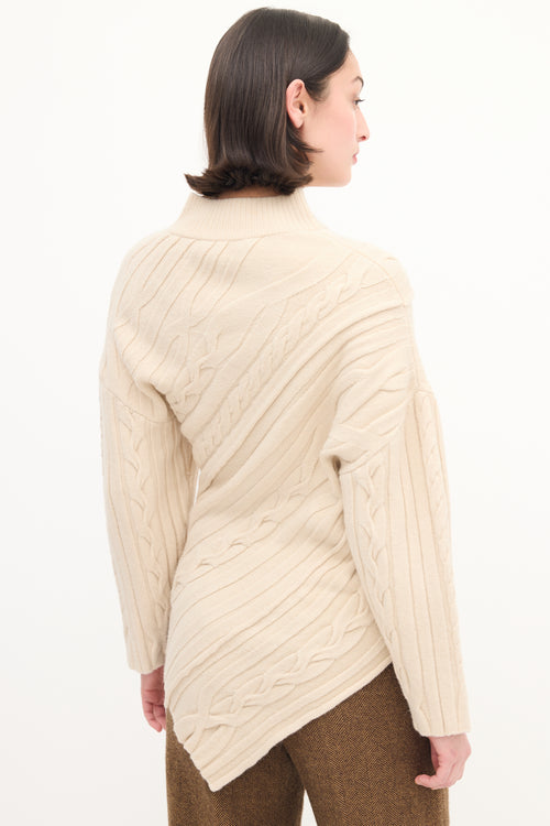 Proenza Schouler Cream Wool Cable Knit Asymmetric Sweater