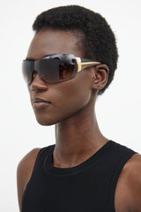 Prada // Brown & Gold SPR54G Shield Sunglasses – VSP Consignment