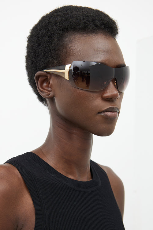 Prada Brown & Gold SPR54G Shield Sunglasses