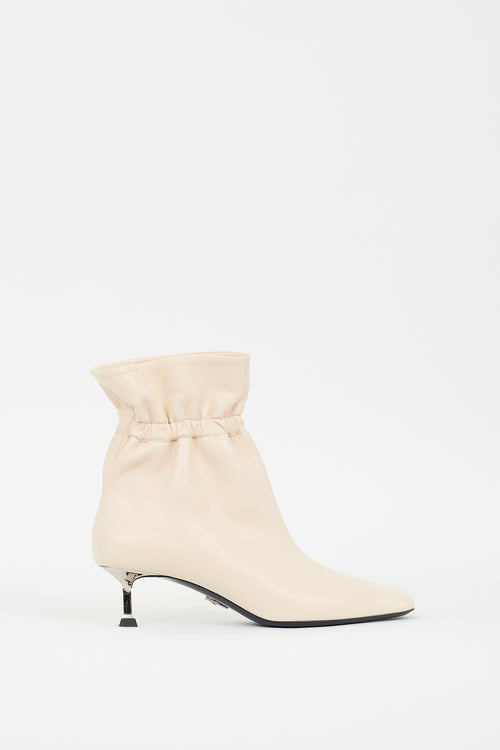 Paciotti Cream Leather Ruched Ankle Boot