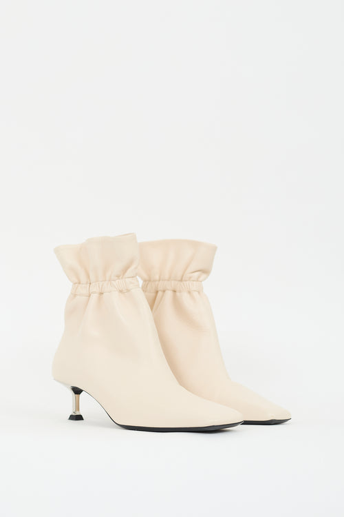 Paciotti Cream Leather Ruched Ankle Boot