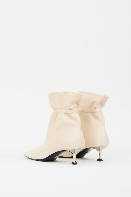 Paciotti Cream Leather Ruched Ankle Boot