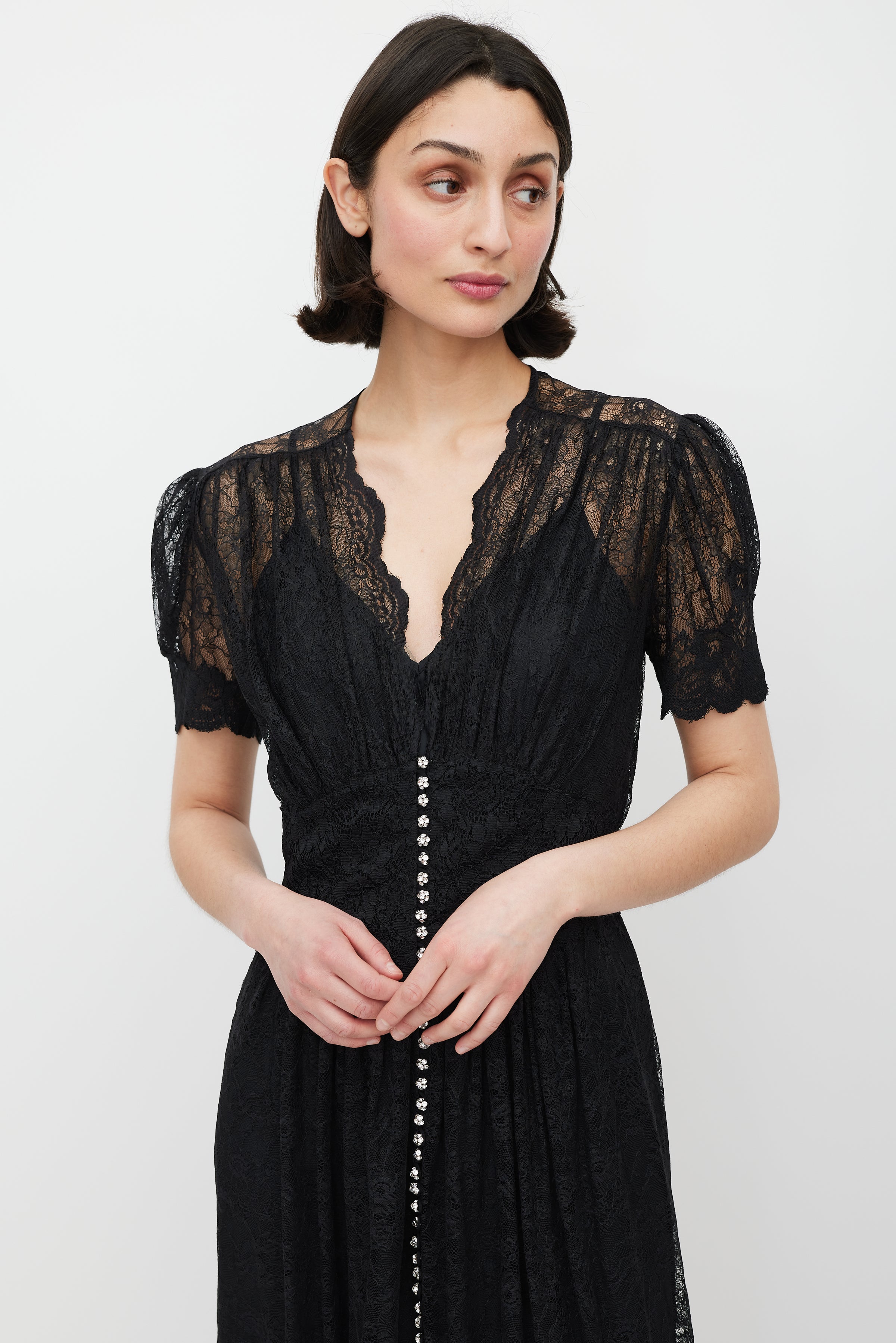 Rabanne // Black & Silver Gathered Lace Jewel Dress VSP Consignment Rabanne // Black & Silver Gathered Lace Jewel Dress VSP Consignment