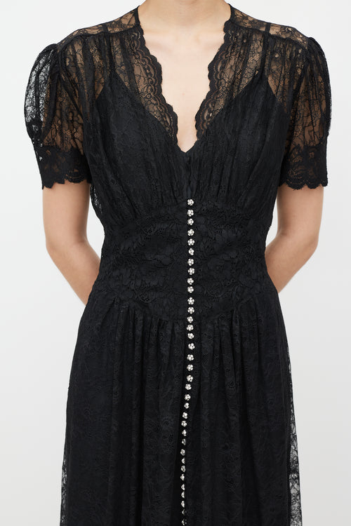 Rabanne Black & Silver Gathered Lace Jewel Dress