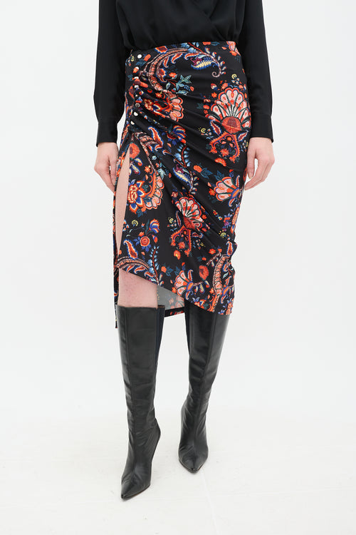 Paco Rabanne Black & Multi Paisley Gathered Skirt