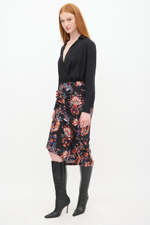 Paco Rabanne Black & Multi Paisley Gathered Skirt