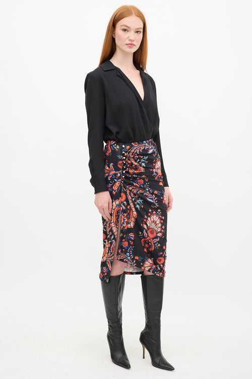 Paco Rabanne Black & Multi Paisley Gathered Skirt