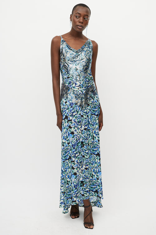 Rabanne Chainmail paneled Floral Satin Dress