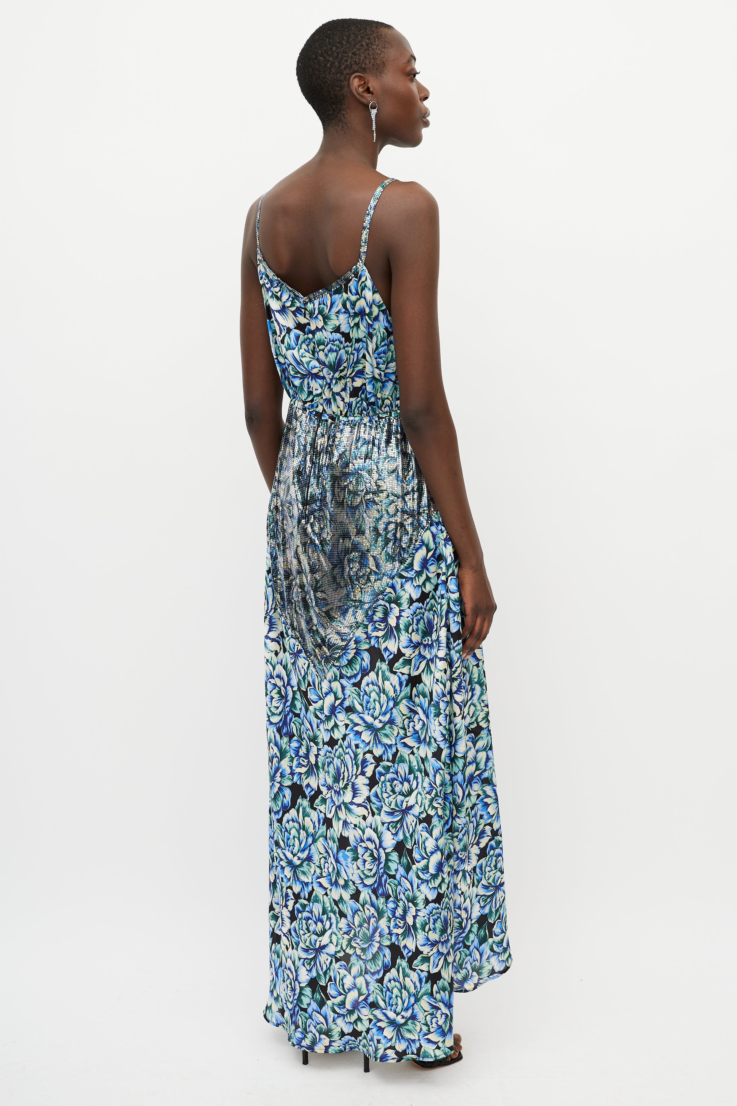 Rabanne // Chainmail Panelled Floral Satin Dress VSP Consignment Rabanne // Chainmail Panelled Floral Satin Dress VSP Consignment