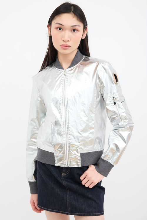 Paco Rabanne Metallic Silver Grommet Bomber Jacket