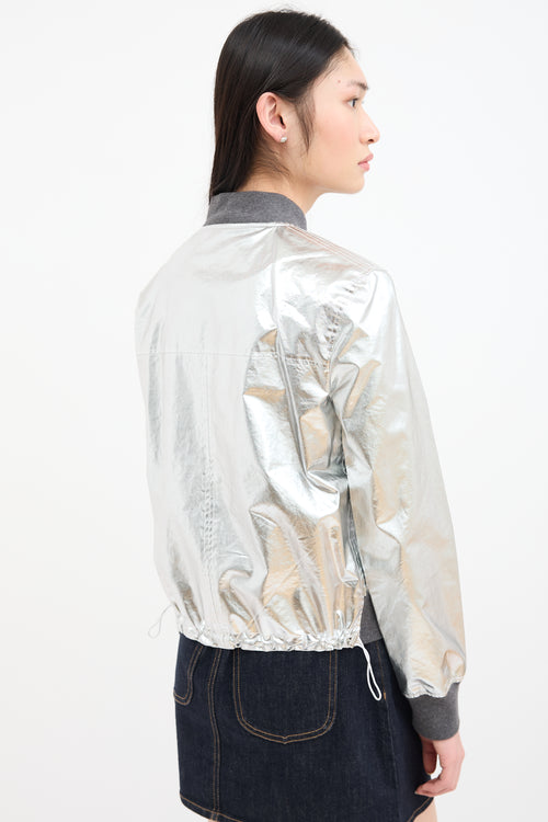 Paco Rabanne Metallic Silver Grommet Bomber Jacket