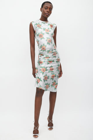 Rabanne Silver & Multi Lurex Floral Ruched Dress