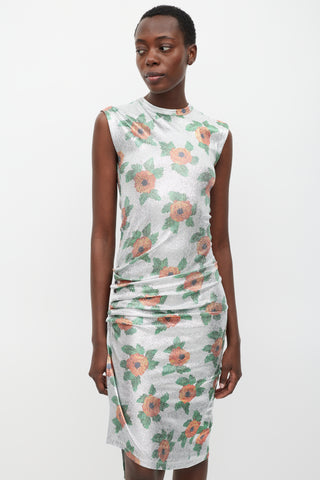 Rabanne Silver & Multi Lurex Floral Ruched Dress