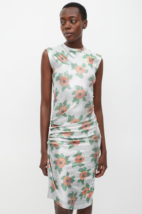 Rabanne Silver & Multi Lurex Floral Ruched Dress