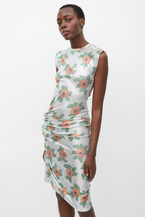 Rabanne Silver & Multi Lurex Floral Ruched Dress