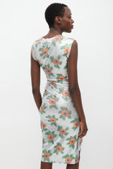 Rabanne Silver & Multi Lurex Floral Ruched Dress